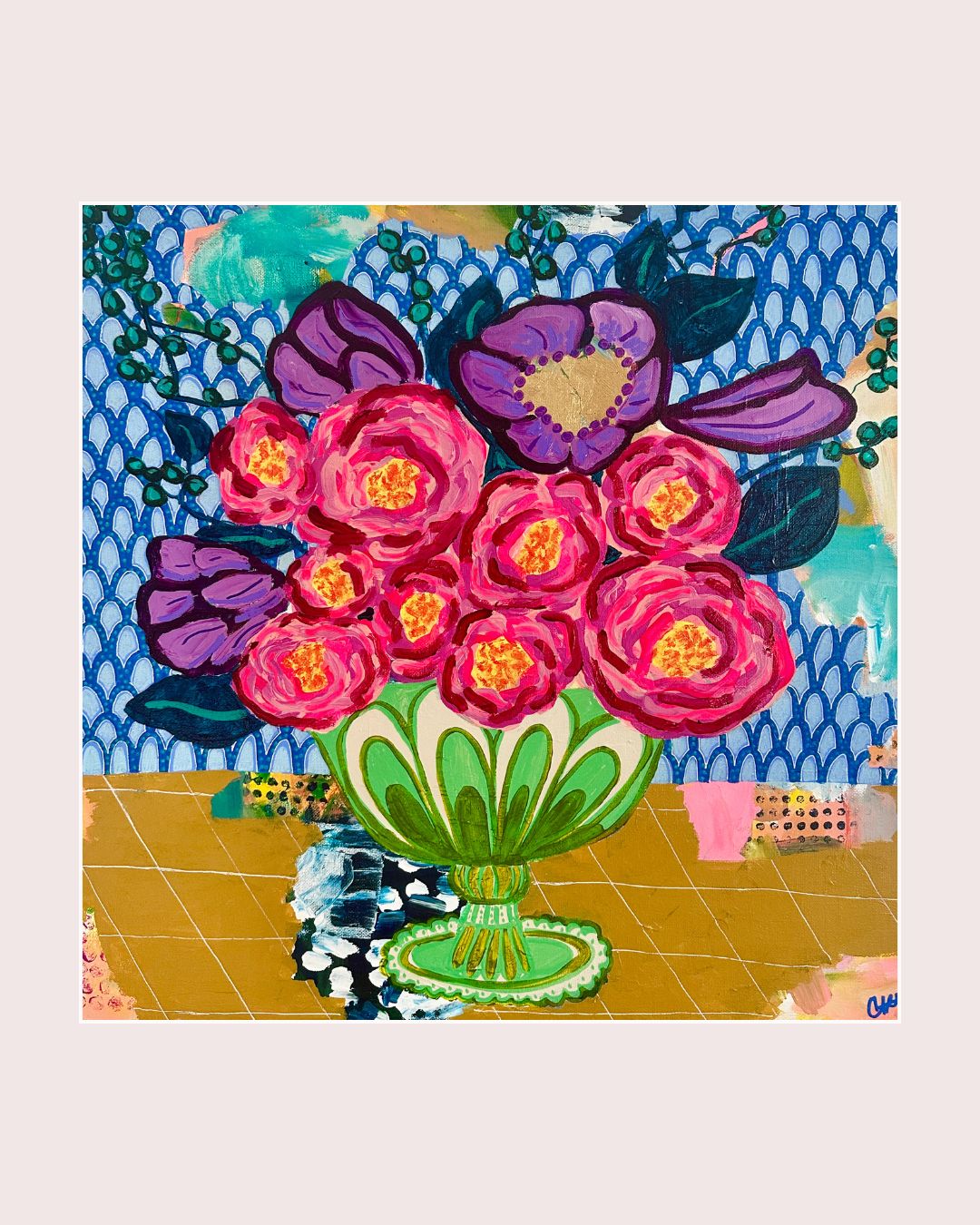 "I Think They Are Roses, But I'm Not Sure What The Purple Flowers Are" Print